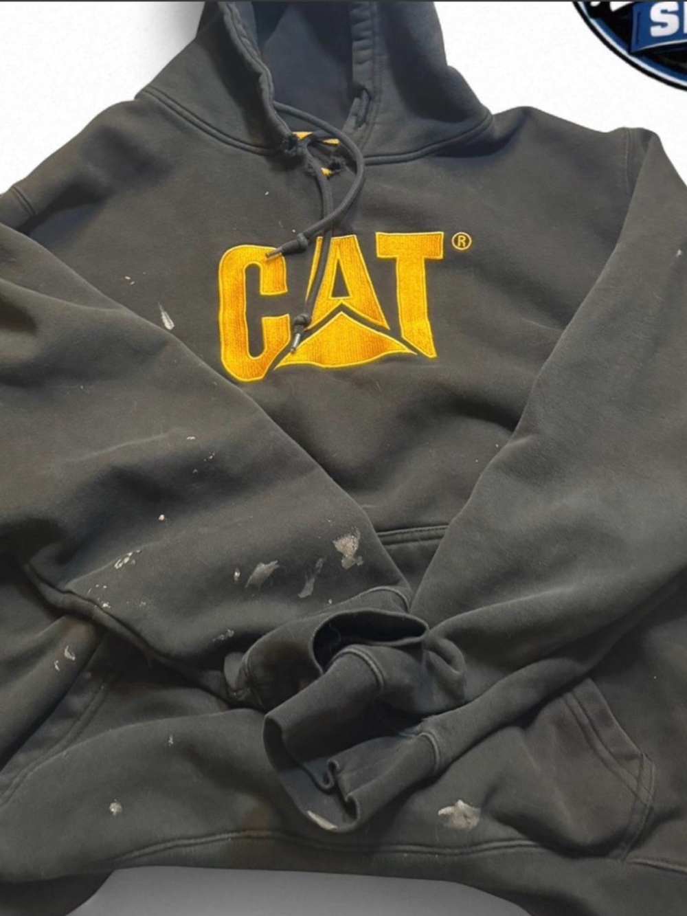 Caterpillar thrashed Black Hoodie with Yellow CAT Logo